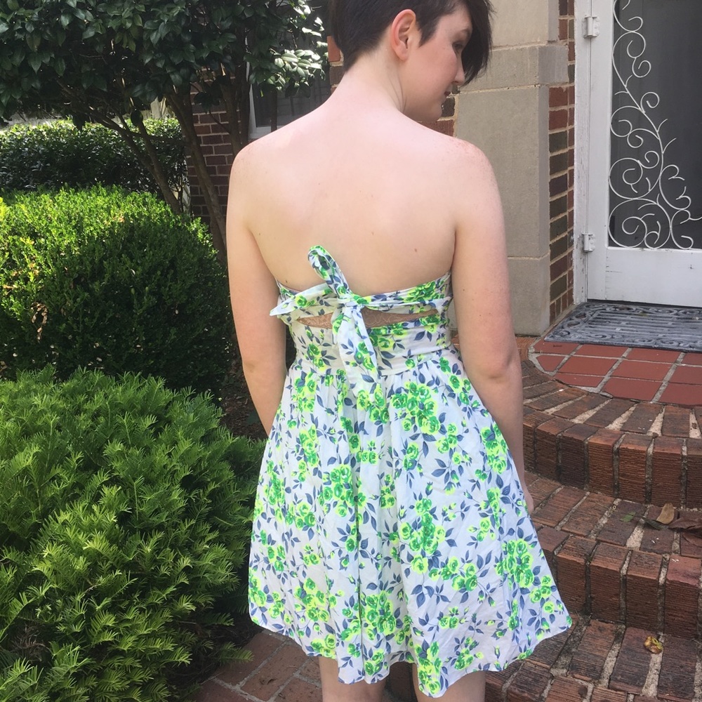 Neon floral Strapless mini dress - Picture 2 of 5